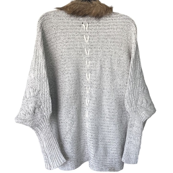 MILITARY HIPPIE Faux Fur Cardigan Sweater Open Front Tie Back Gray New! One Size - Picture 4 of 16